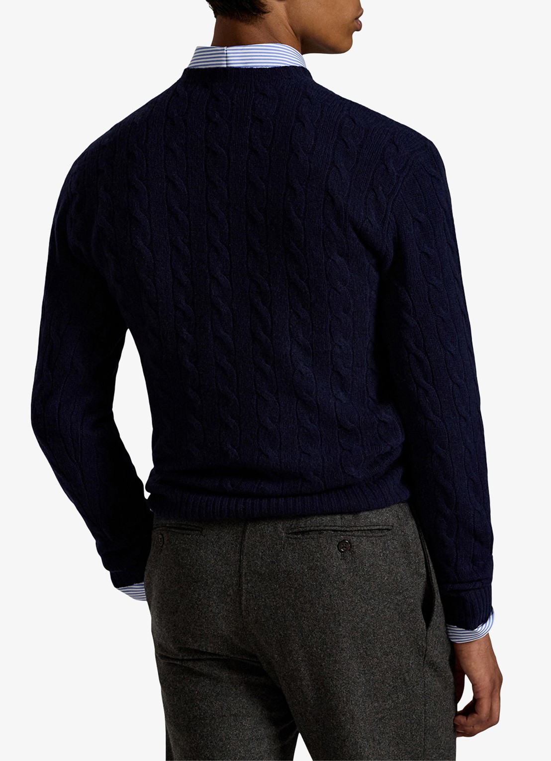 Ralph Lauren Kabelgebreide trui in kasjmierblend met logoborduring - achterkant hunter navy / blauw