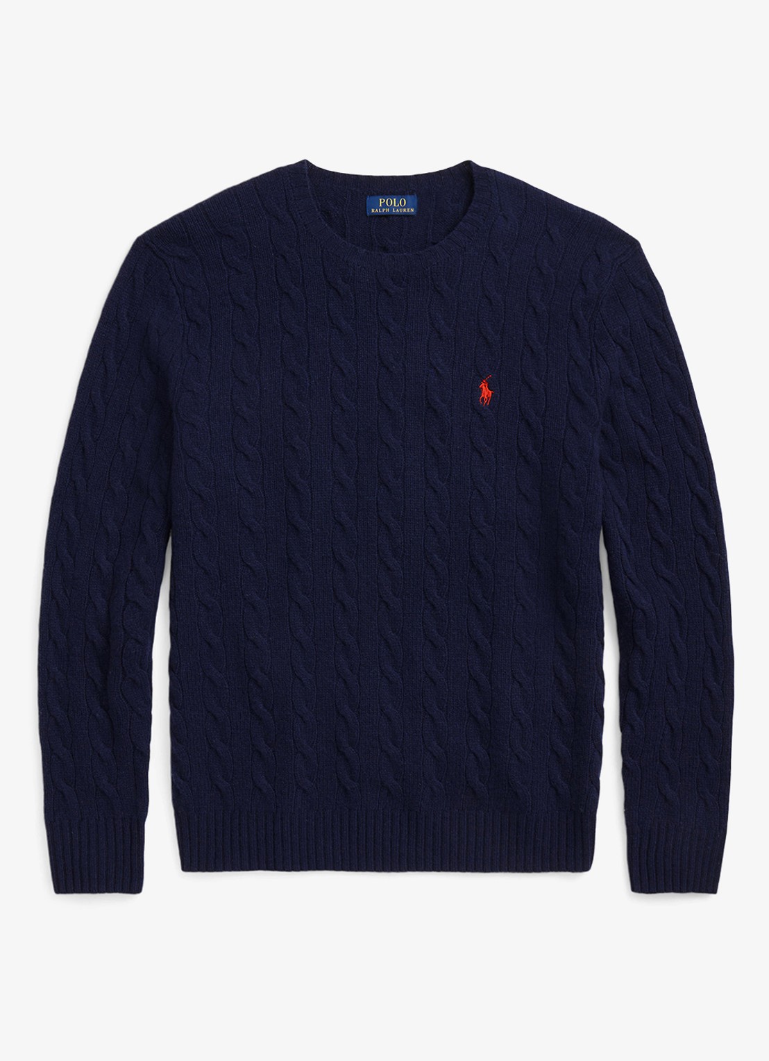 Ralph Lauren Kabelgebreide trui in kasjmierblend met logoborduring - voorkant 4 hunter navy / blauw