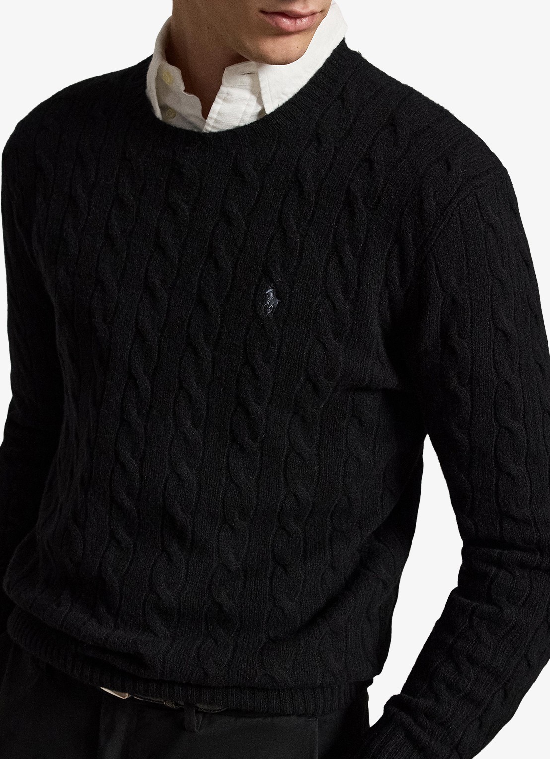 Ralph Lauren Kabelgebreide trui in kasjmierblend met logoborduring - detail 2 polo black / zwart