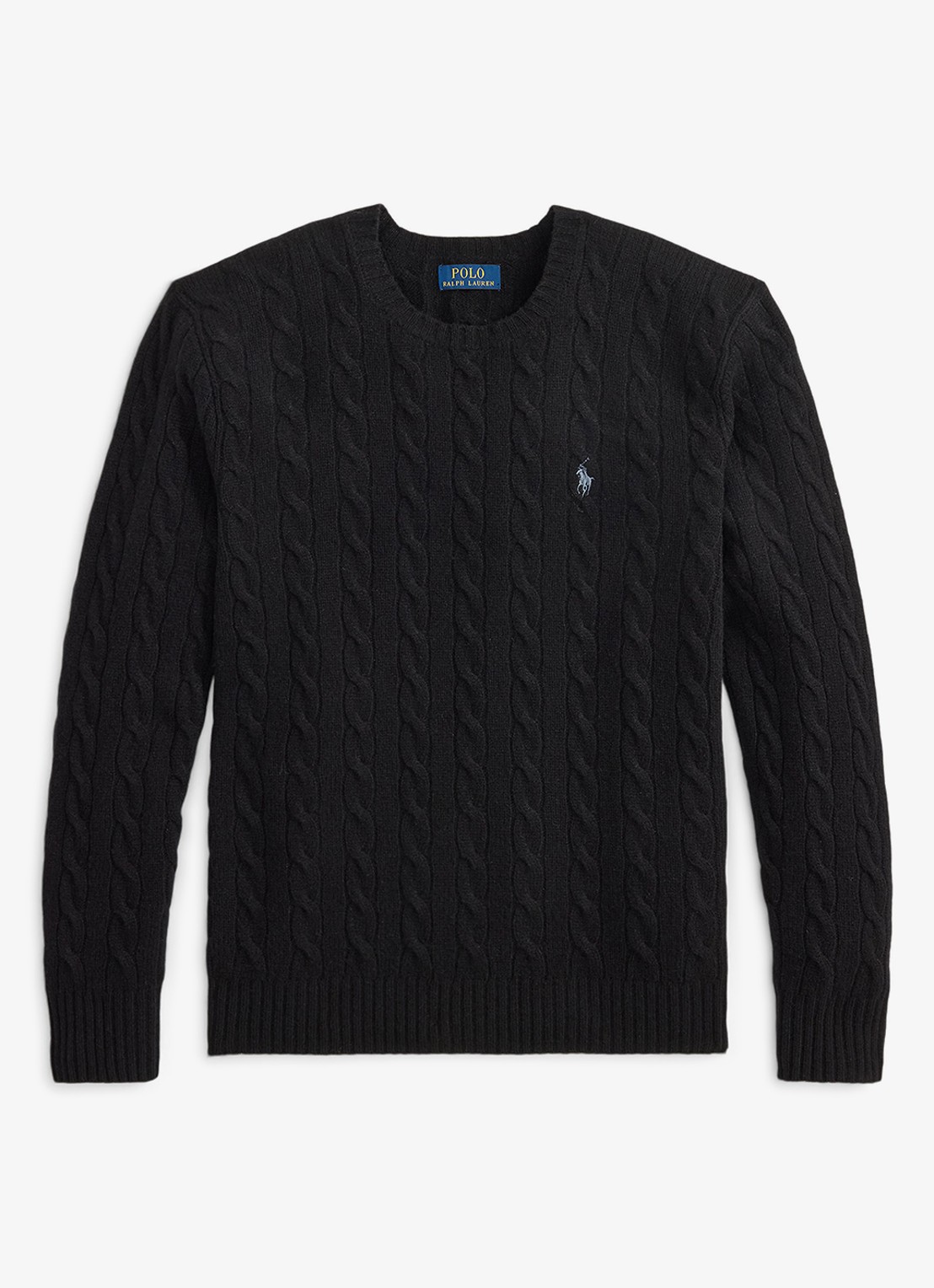 Ralph Lauren Kabelgebreide trui in kasjmierblend met logoborduring - voorkant 4 polo black / zwart