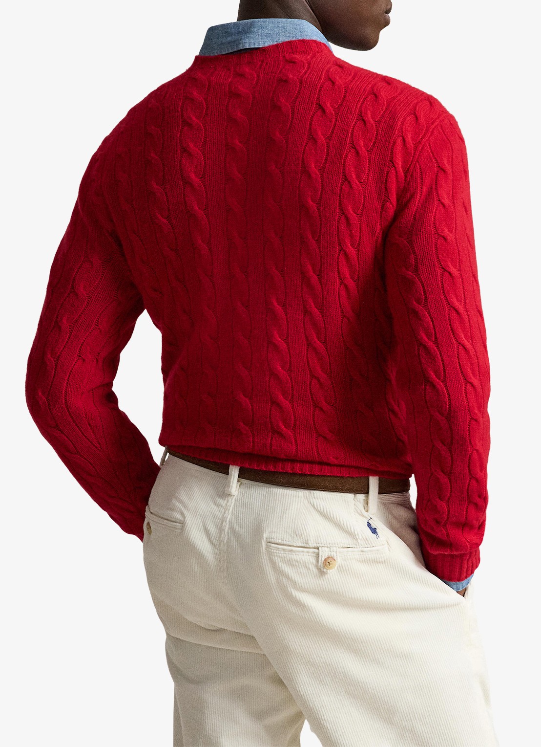 Ralph Lauren Kabelgebreide trui in kasjmierblend met logoborduring - achterkant 3 park ave red / rood