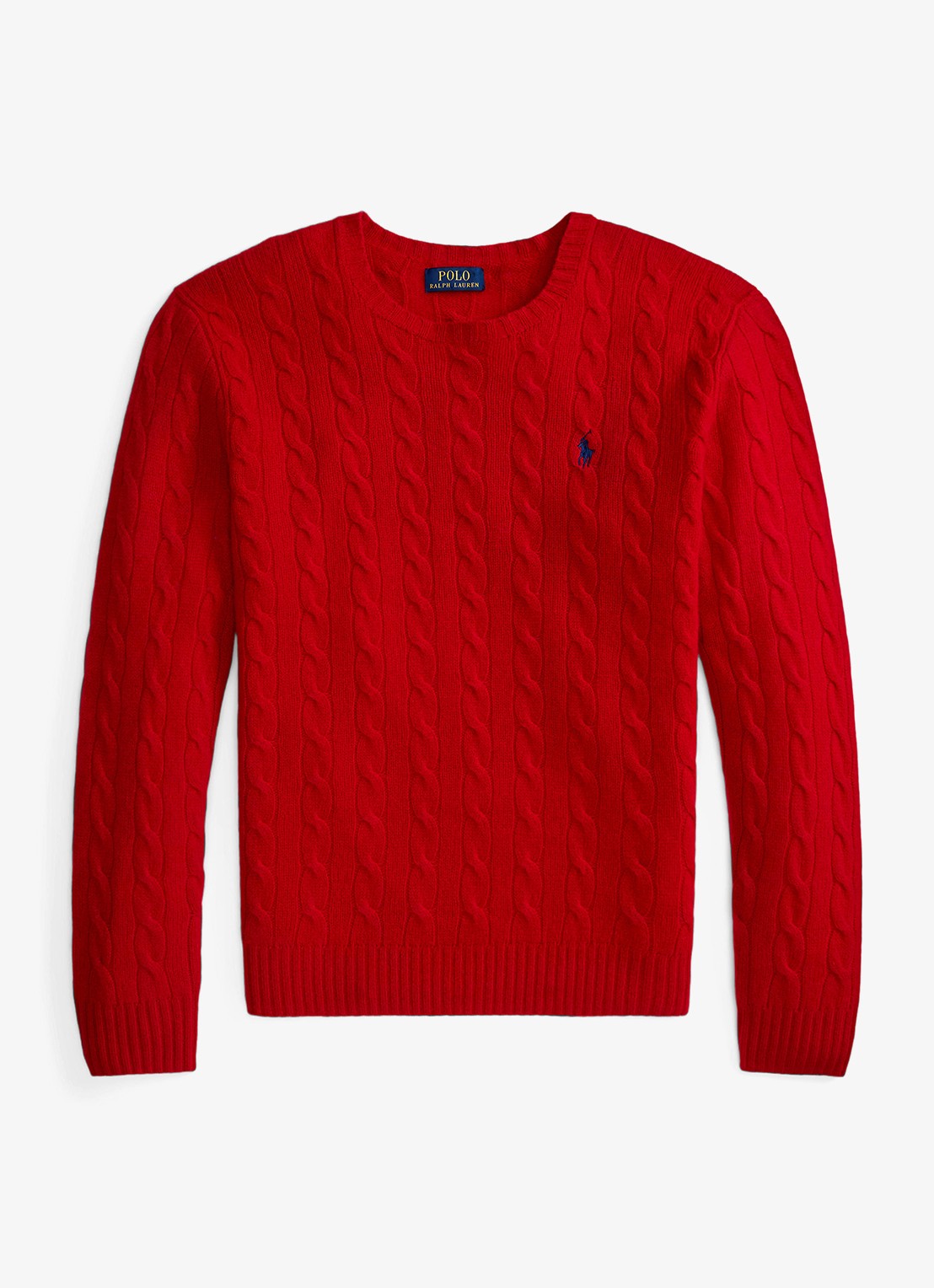 Ralph Lauren Kabelgebreide trui in kasjmierblend met logoborduring - voorkant park ave red / rood