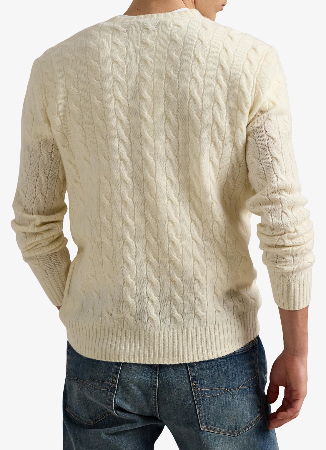 Ralph Lauren Kabelgebreide trui in kasjmierblend met logoborduring - achterkant andover cream / creme