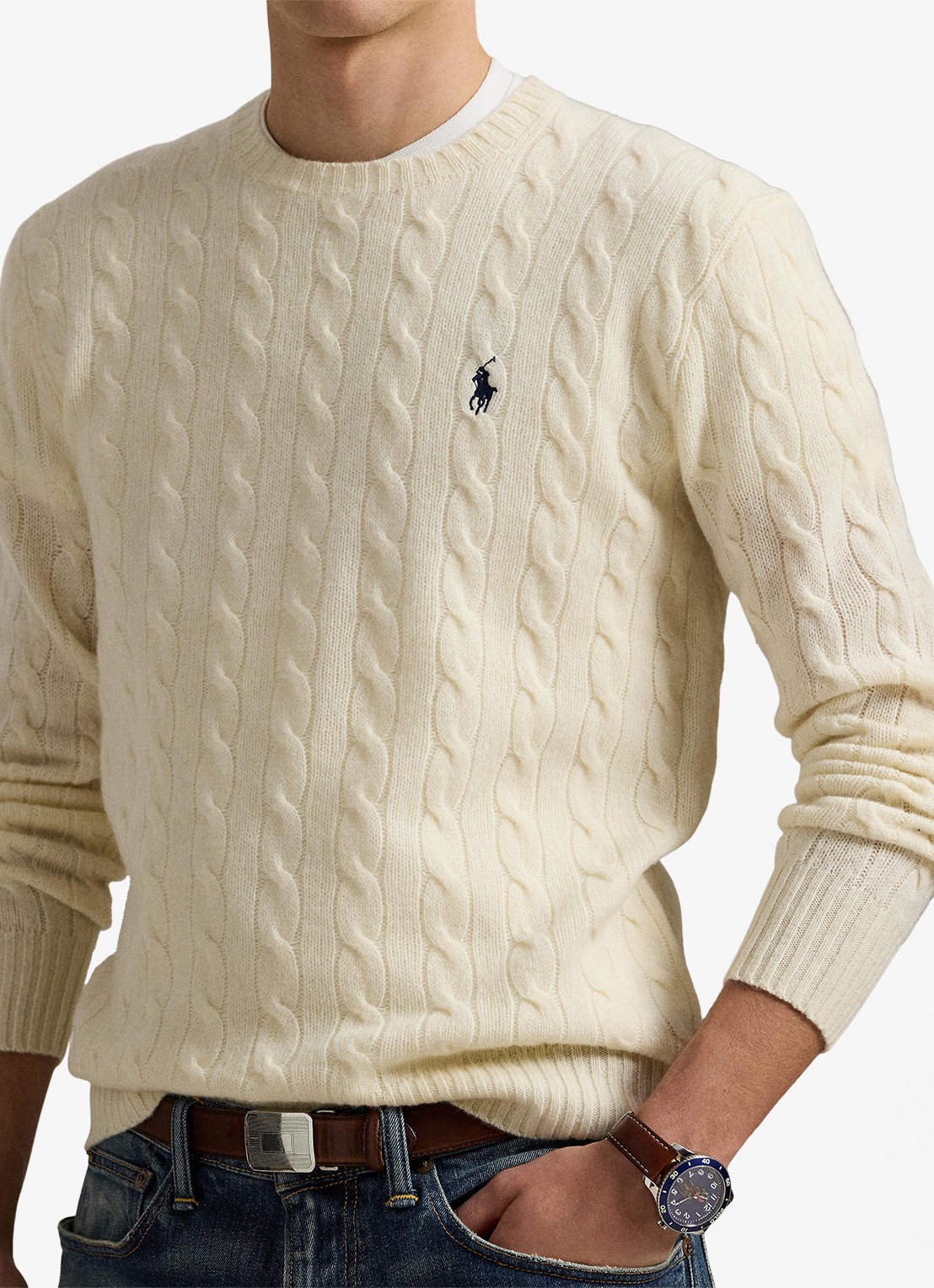 Ralph Lauren Kabelgebreide trui in kasjmierblend met logoborduring - detail 3 andover cream / creme
