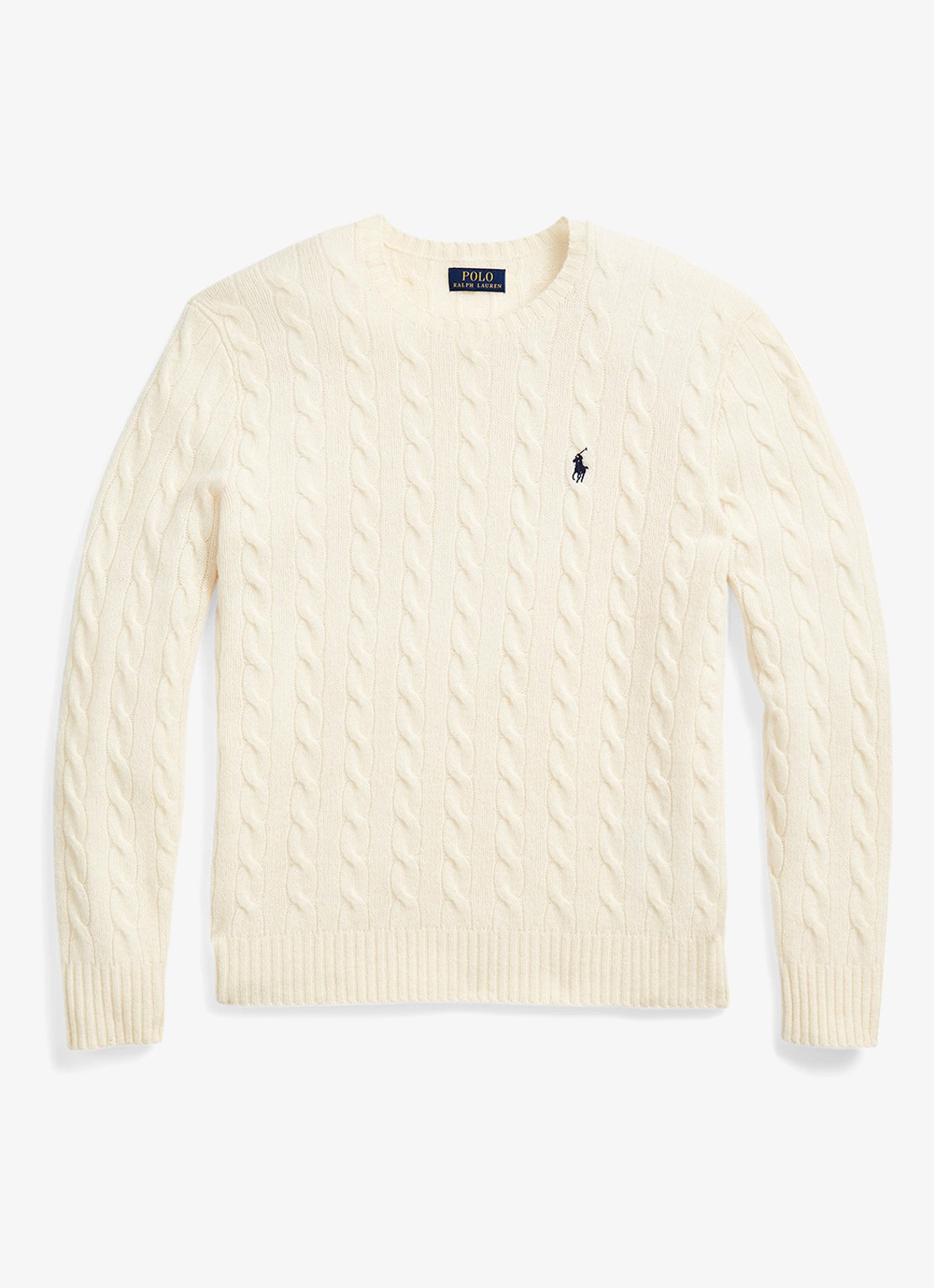 Ralph Lauren Kabelgebreide trui in kasjmierblend met logoborduring - voorkant 4 andover cream / creme
