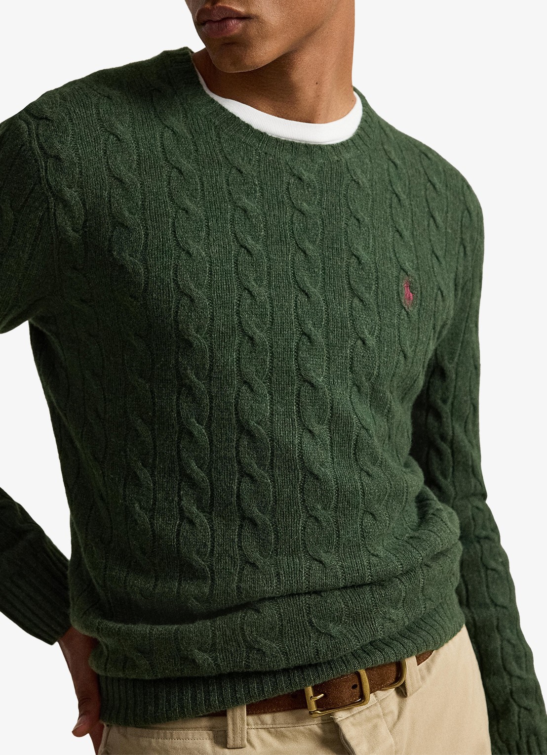 Ralph Lauren Kabelgebreide trui in kasjmierblend met logoborduring - detail 4 lodgepole pine heather / groen