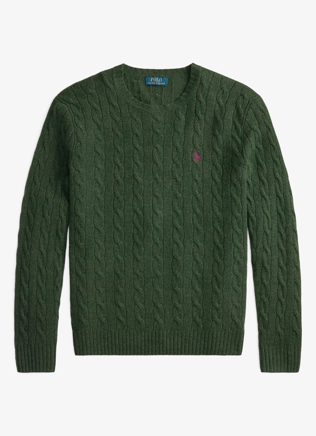 Ralph Lauren Kabelgebreide trui in kasjmierblend met logoborduring - voorkant lodgepole pine heather / groen
