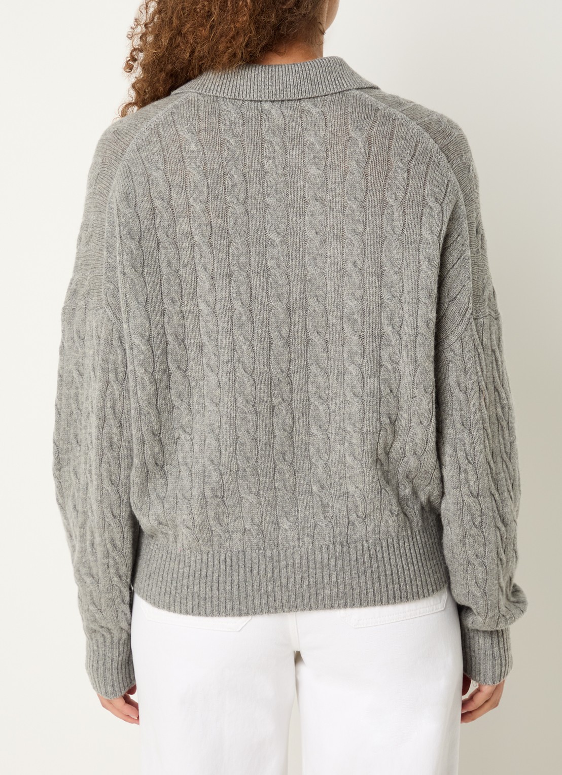 Ralph Lauren Kabelgebreide trui in kasjmierblend met polokraag en logoborduring - achterkant 3 grijs