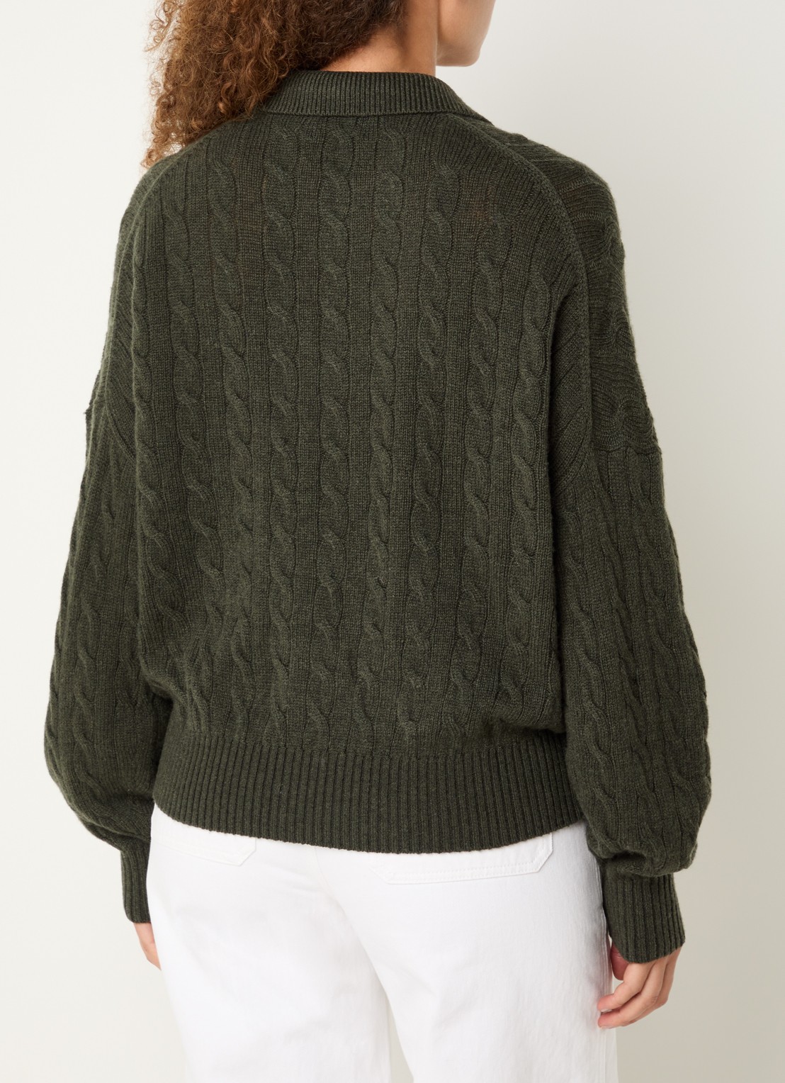 Ralph Lauren Kabelgebreide trui in kasjmierblend met polokraag en logoborduring - achterkant 3 bronsgroen