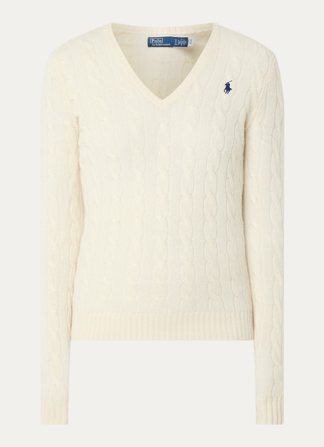 Ralph Lauren Kabelgebreide trui in kasjmierblend - voorkant 2 naturel