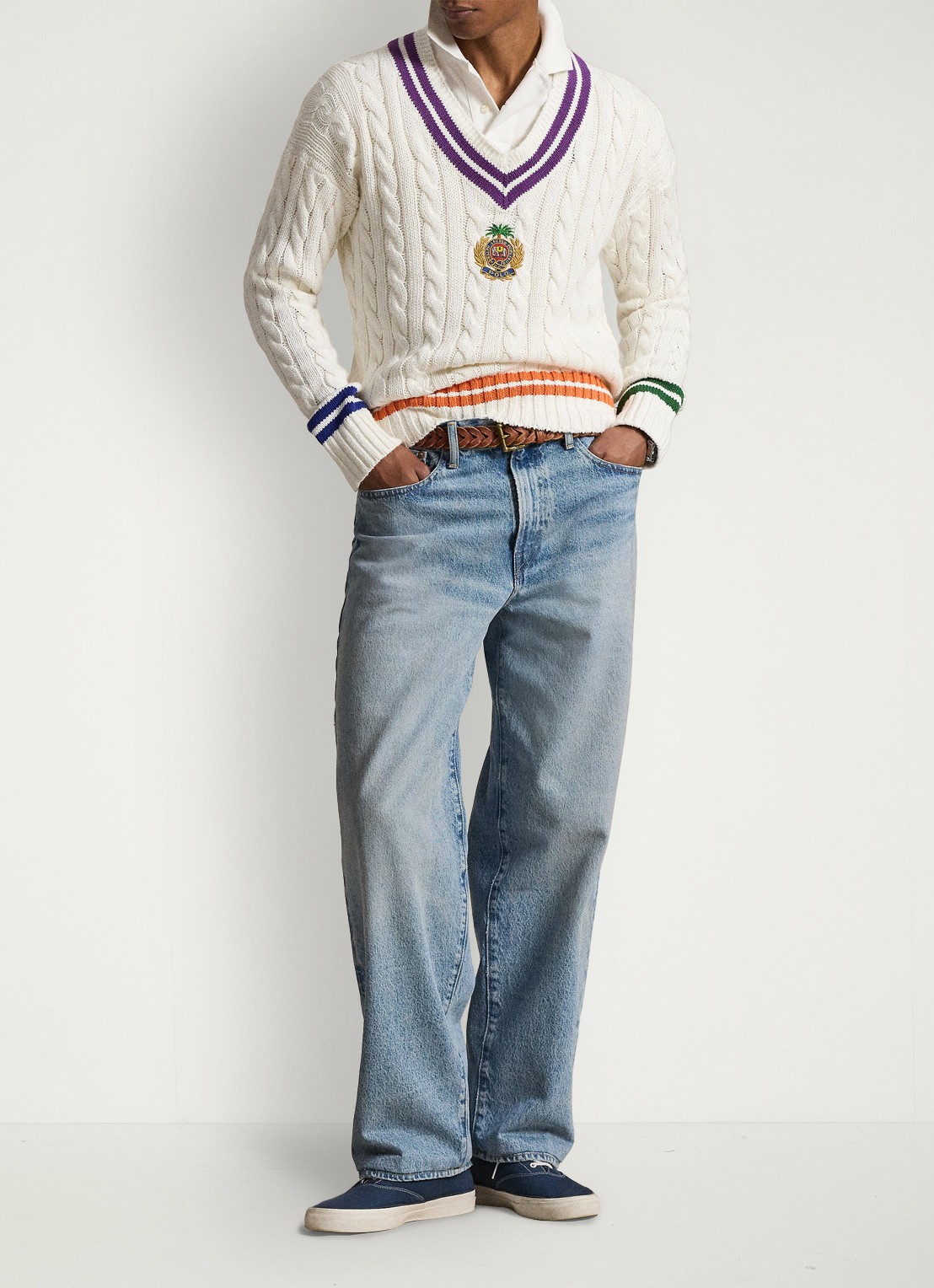 Ralph Lauren Kabelgebreide trui in linnenblend met logoborduring - detail 4 cream combo-3sat