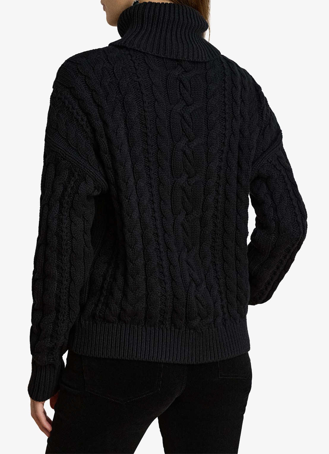 Ralph Lauren Kabelgebreide trui met col - achterkant 3 zwart