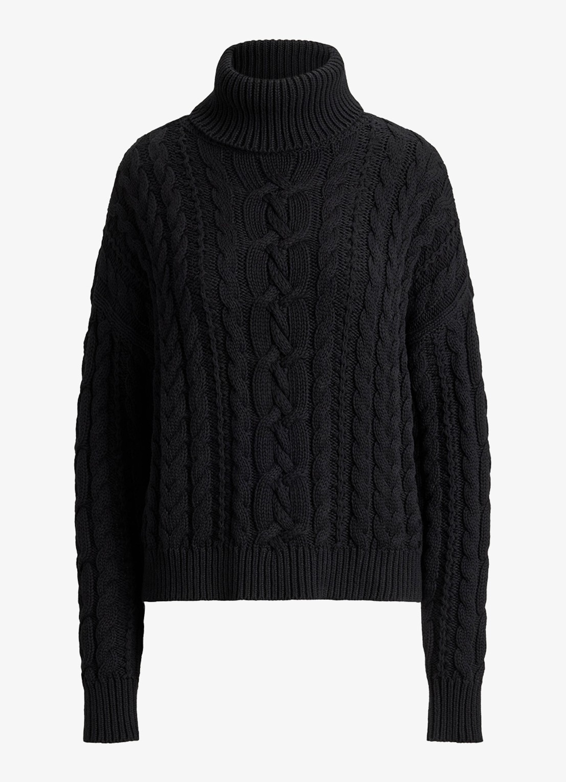 Ralph Lauren Kabelgebreide trui met col - voorkant 4 zwart