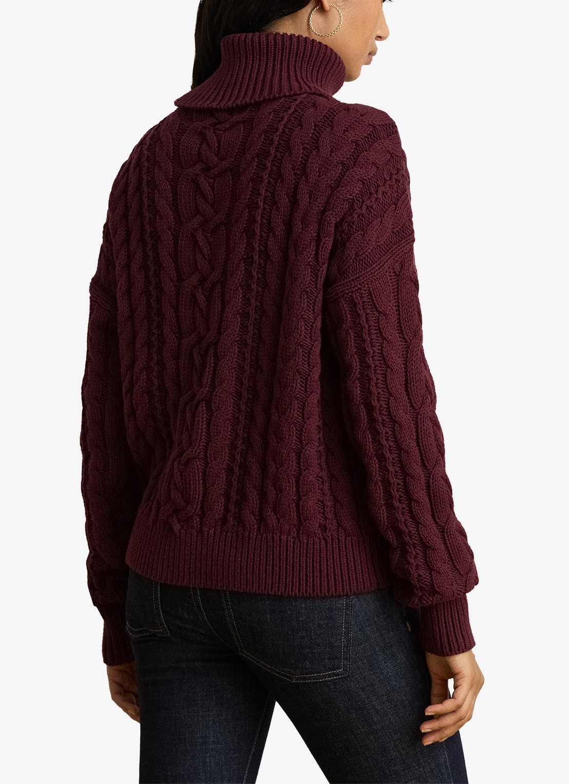 Ralph Lauren Kabelgebreide trui met col - achterkant 3 dark garnet / bordeauxrood