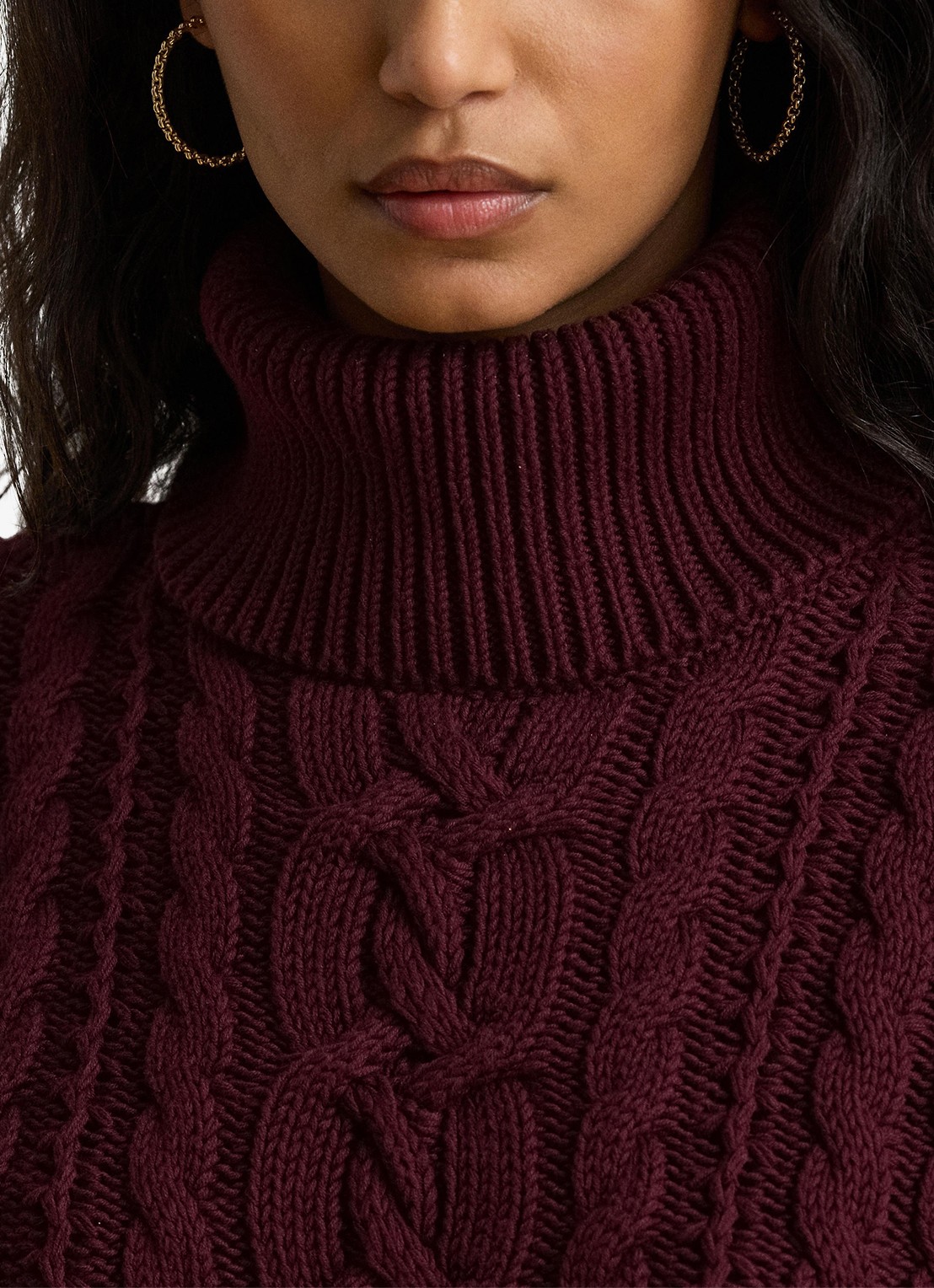Ralph Lauren Kabelgebreide trui met col - detail 2 dark garnet / bordeauxrood