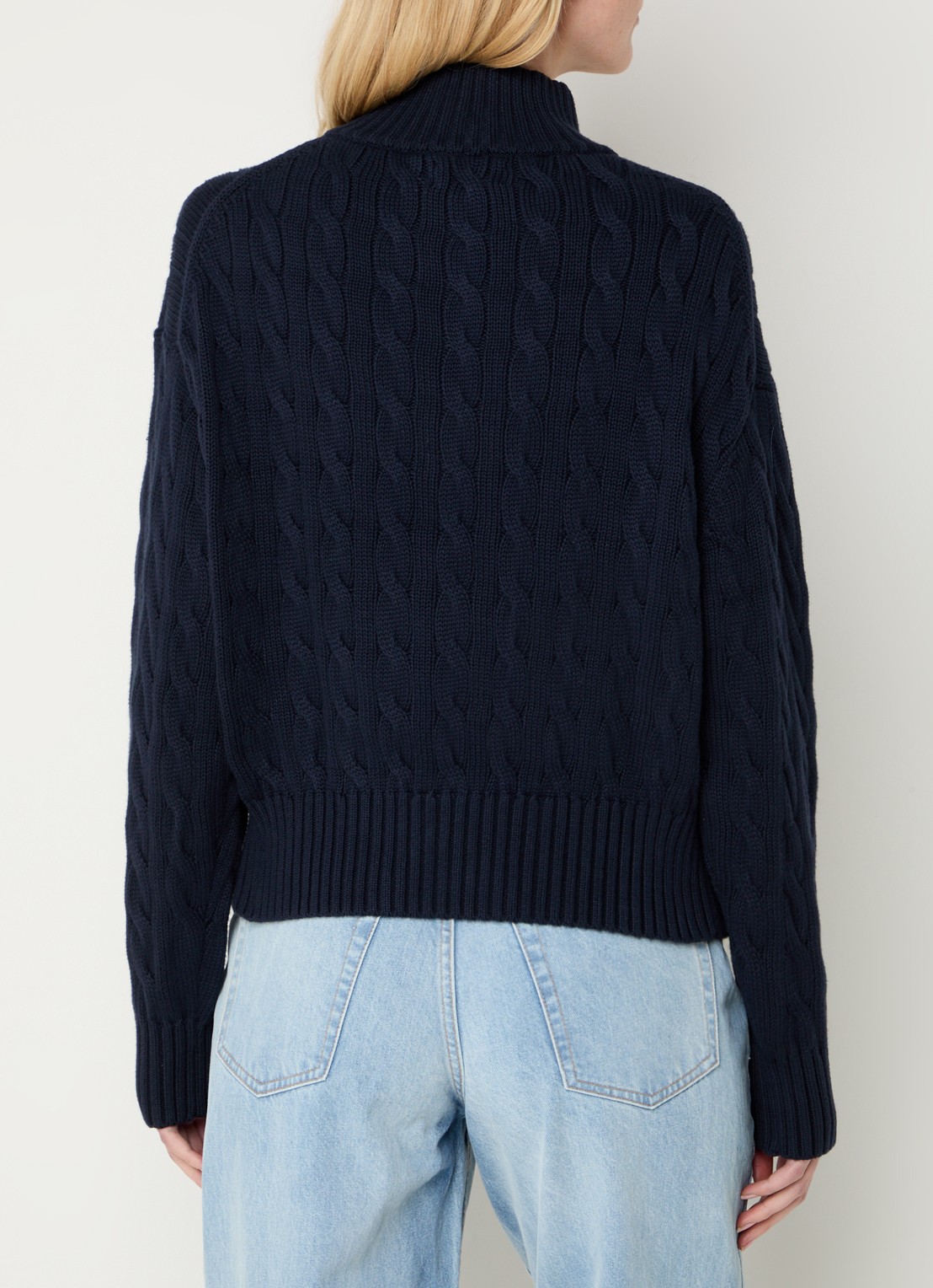 Ralph Lauren Kabelgebreide trui met halve rits en logo - achterkant 5 donkerblauw