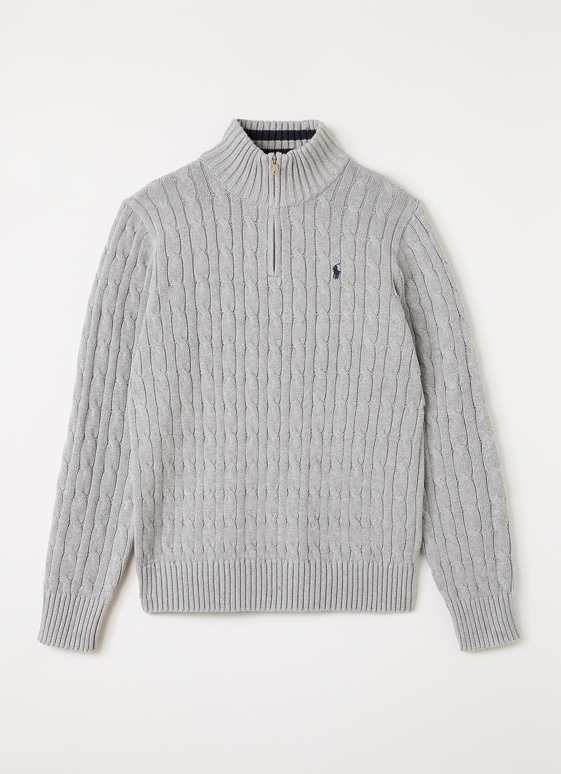 Ralph Lauren Kabelgebreide trui met halve rits - voorkant 2 antraciet