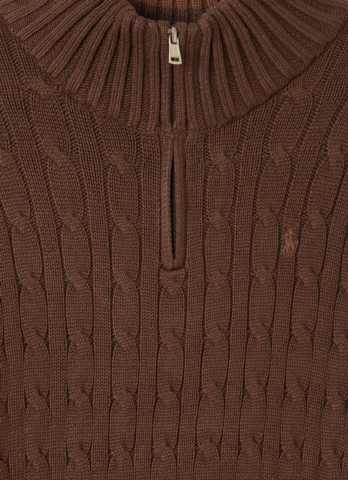 Ralph Lauren Kabelgebreide trui met halve rits - detail lichtbruin