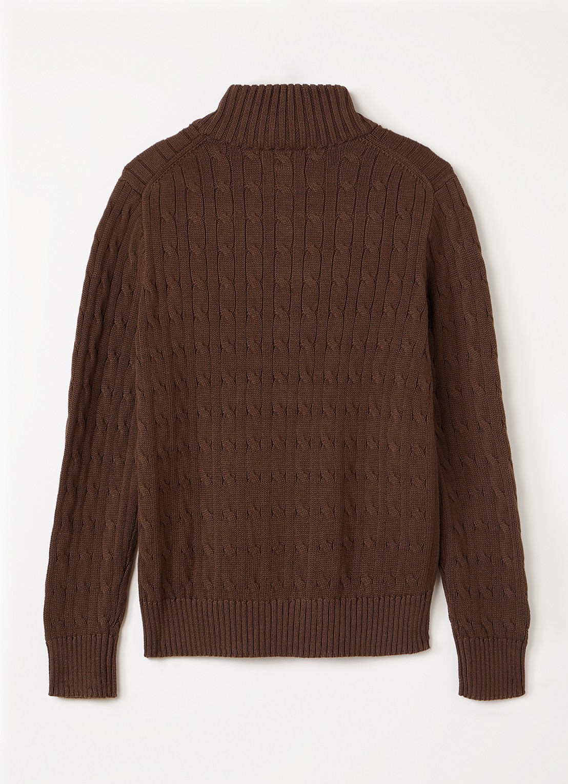 Ralph Lauren Kabelgebreide trui met halve rits - voorkant 3 lichtbruin