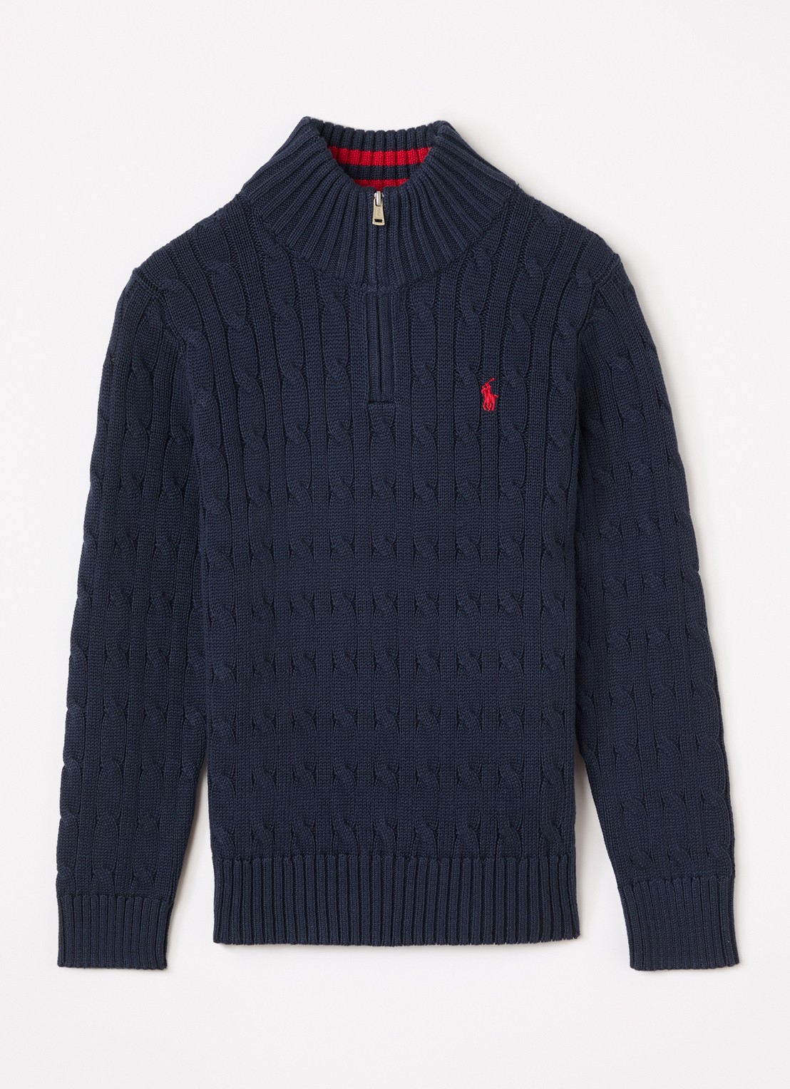 Ralph Lauren Kabelgebreide trui met halve rits - voorkant donkerblauw
