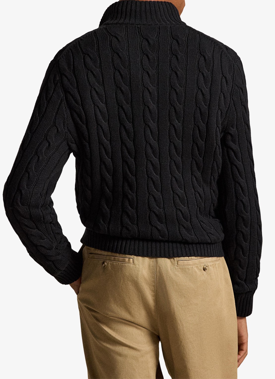 Ralph Lauren Kabelgebreide trui met halve rits - achterkant polo black / zwart
