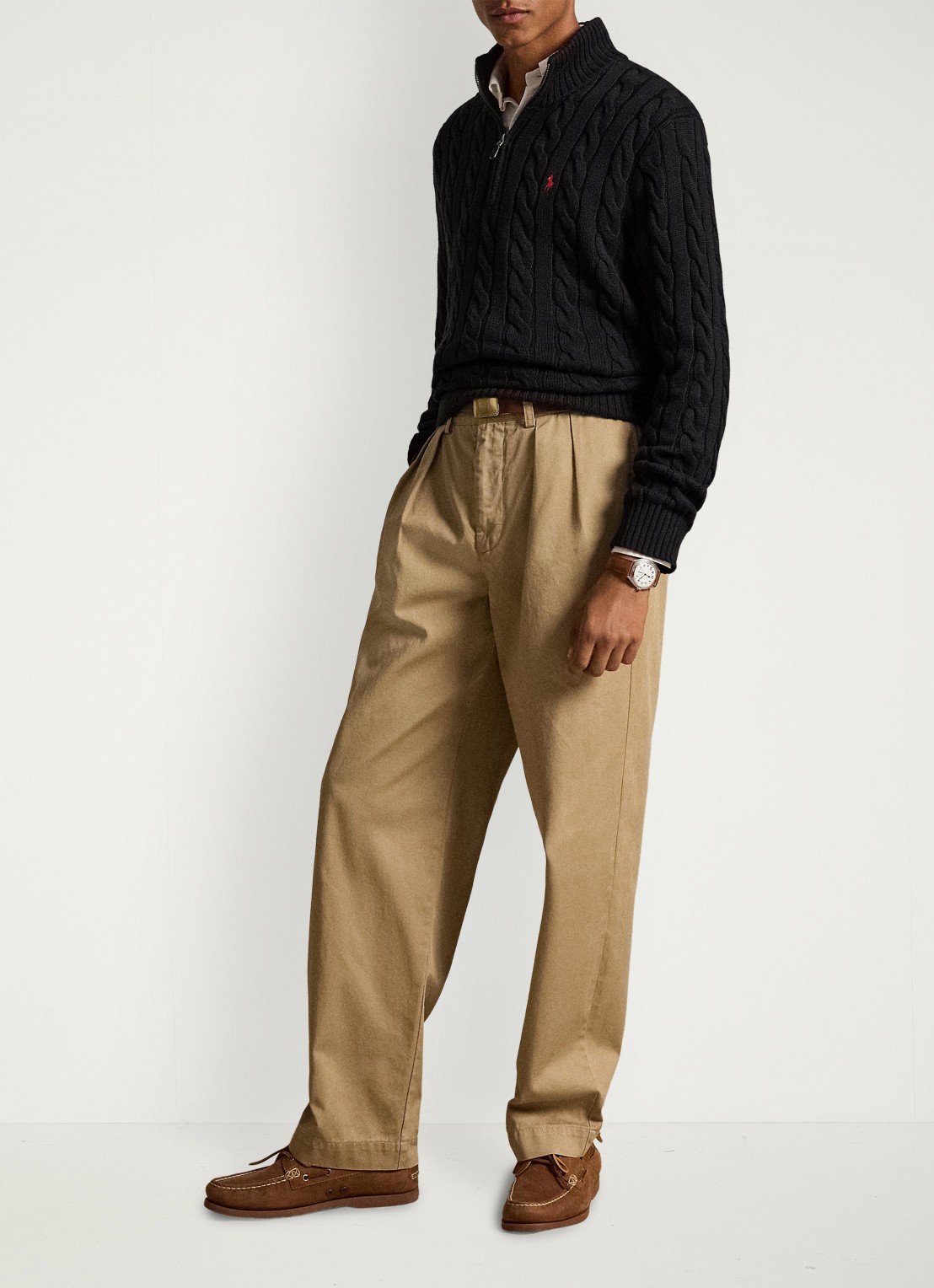 Ralph Lauren Kabelgebreide trui met halve rits - detail 2 polo black / zwart