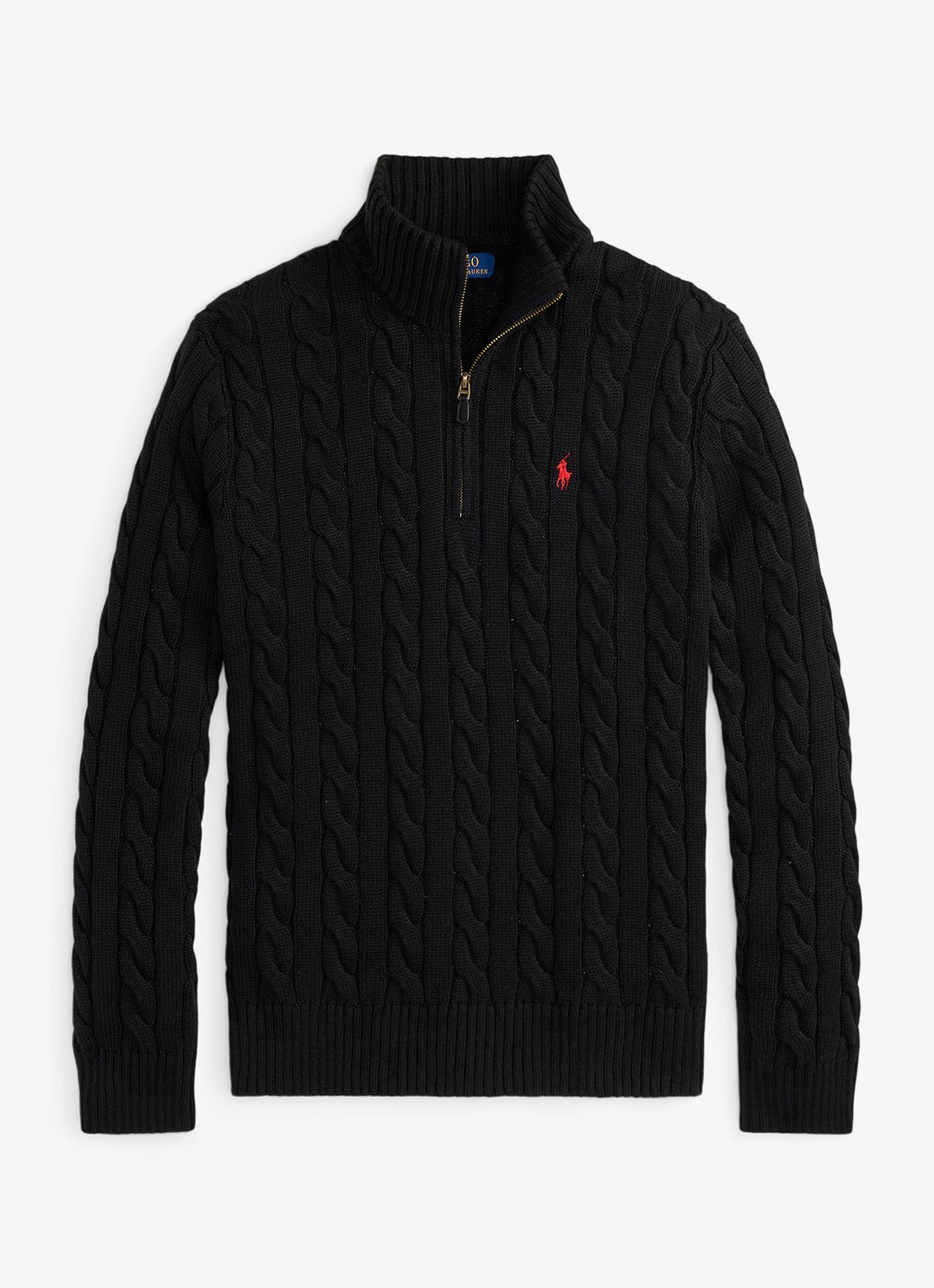 Ralph Lauren Kabelgebreide trui met halve rits - voorkant 4 polo black / zwart
