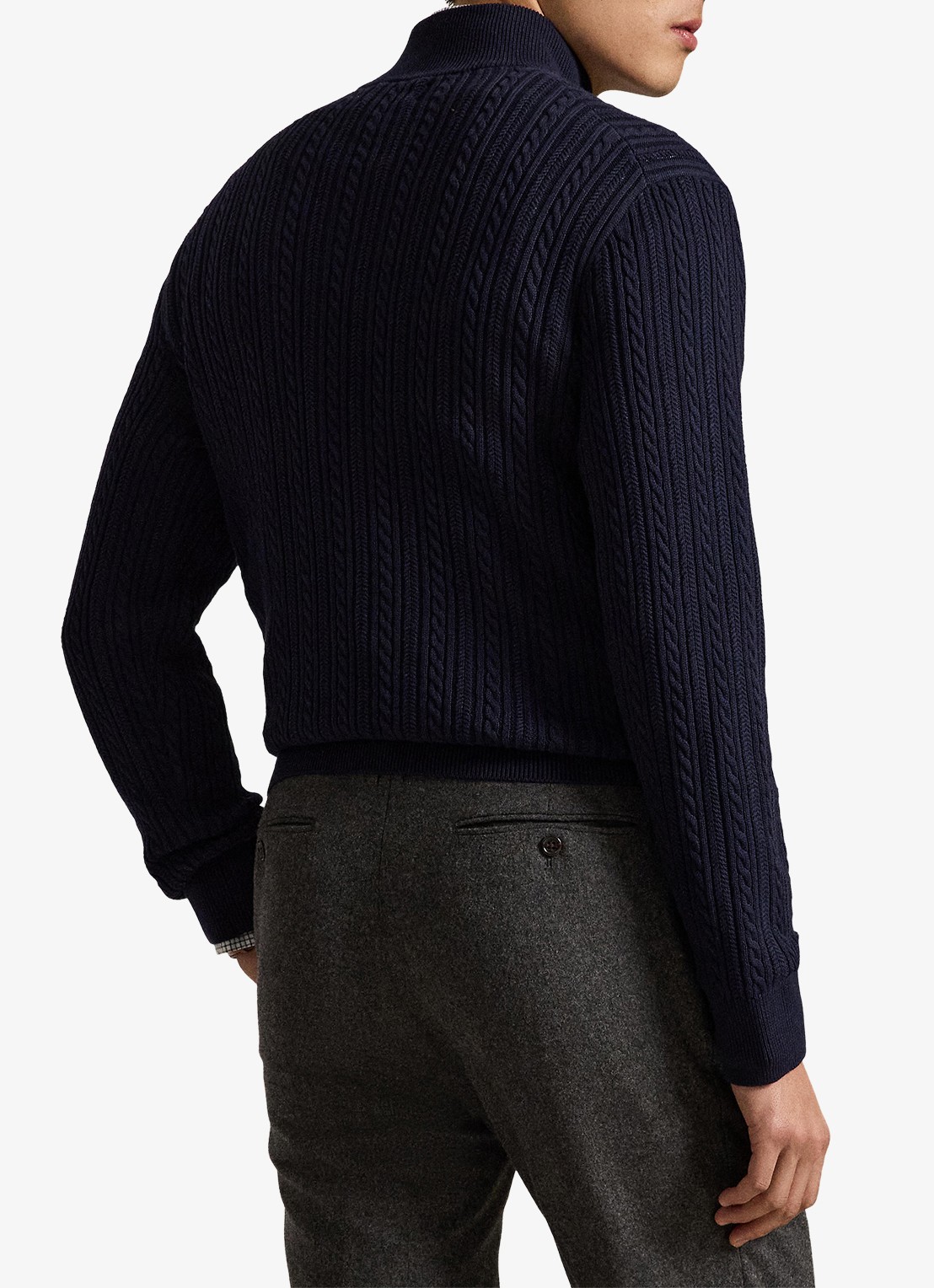 Ralph Lauren Kabelgebreide trui met halve rits - achterkant 3 donkerblauw