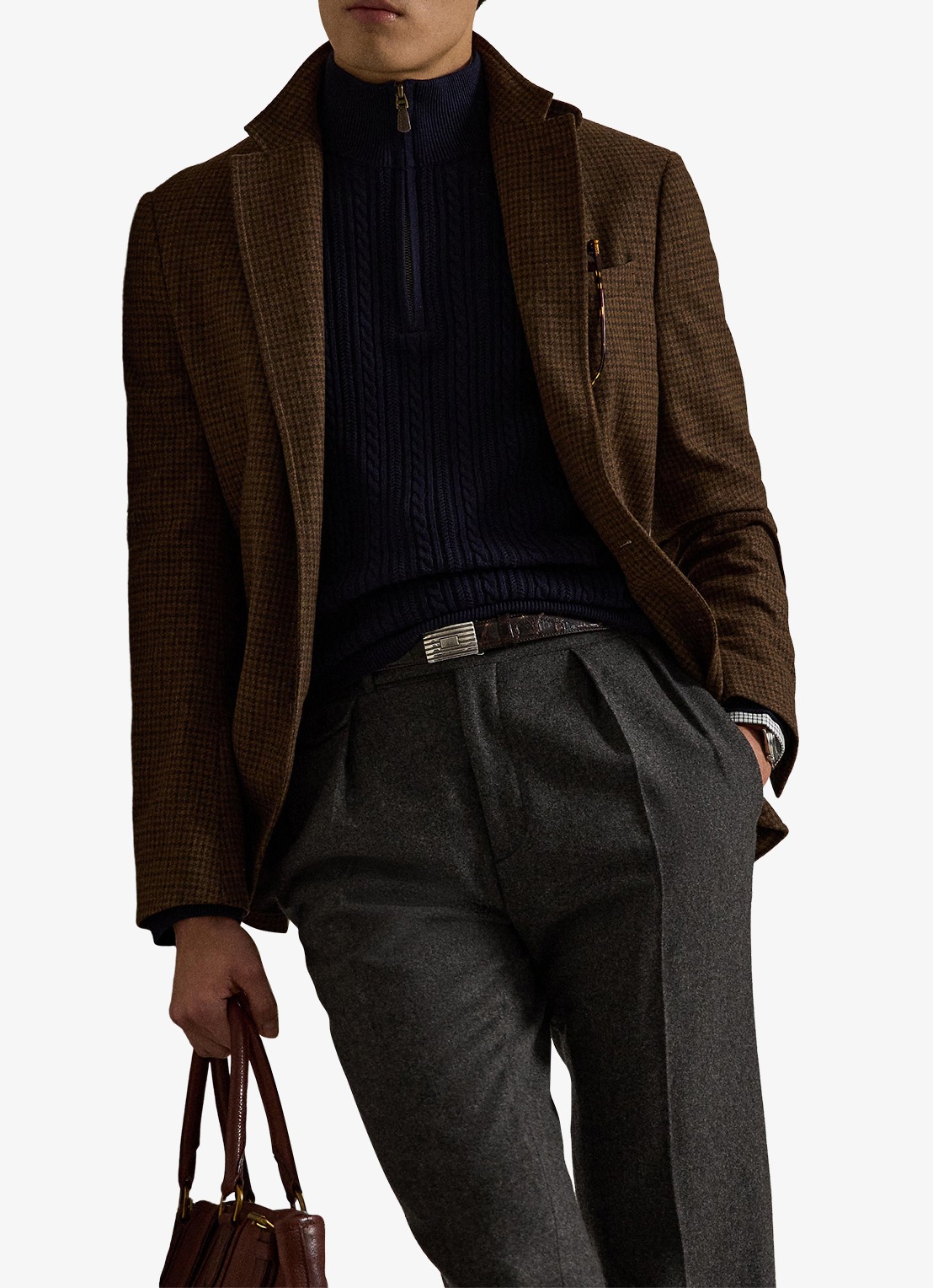Ralph Lauren Kabelgebreide trui met halve rits - detail 5 donkerblauw