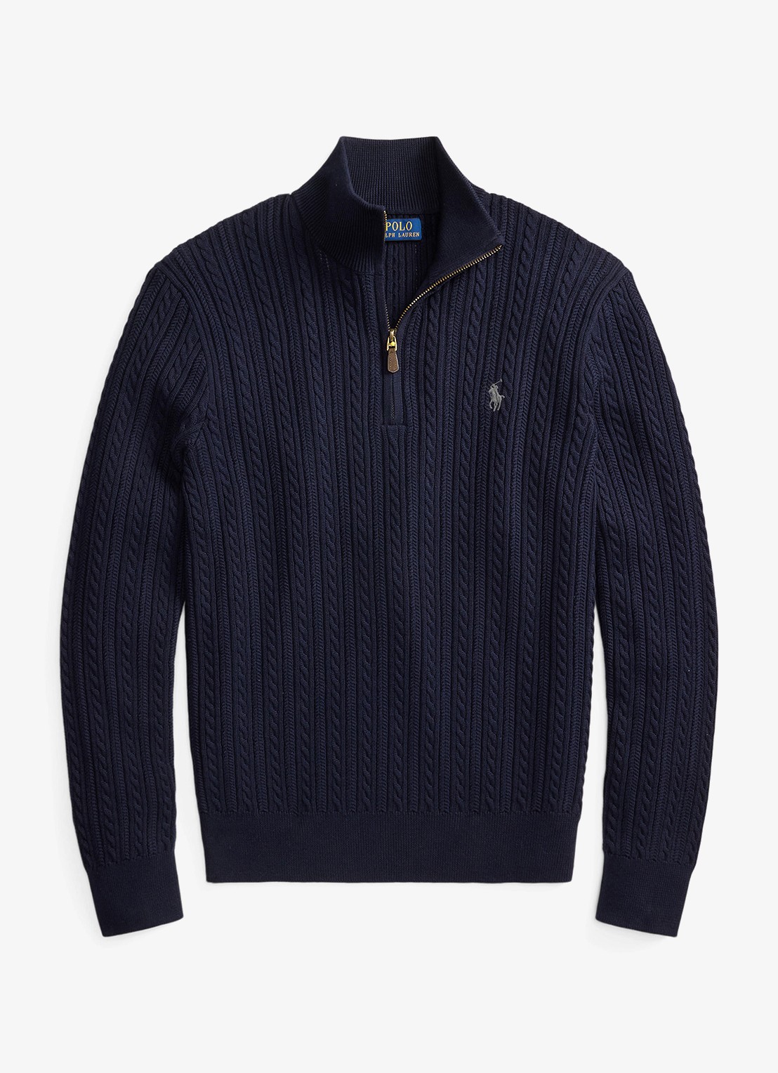 Ralph Lauren Kabelgebreide trui met halve rits - voorkant donkerblauw