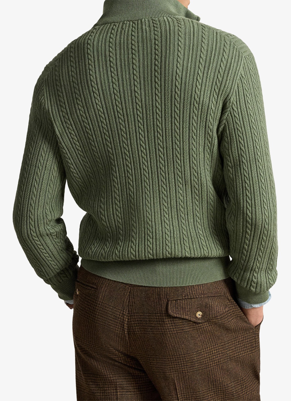 Ralph Lauren Kabelgebreide trui met halve rits - achterkant 3 cargo green / legergroen