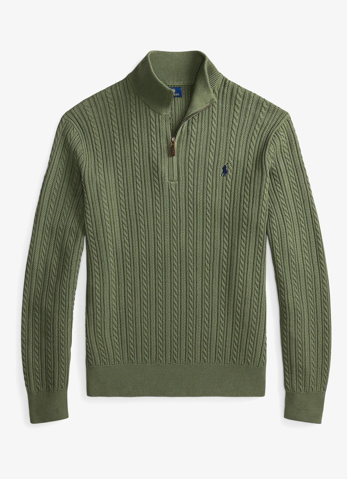 Ralph Lauren Kabelgebreide trui met halve rits - voorkant 4 cargo green / legergroen