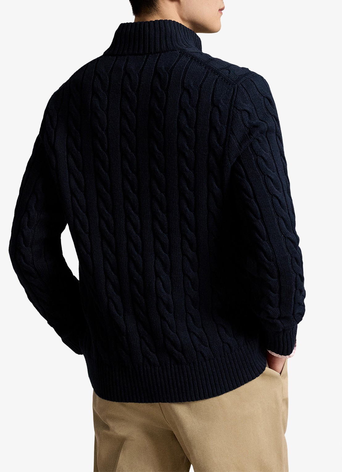 Ralph Lauren Kabelgebreide trui met halve rits - achterkant 5 hunter navy / donkerblauw