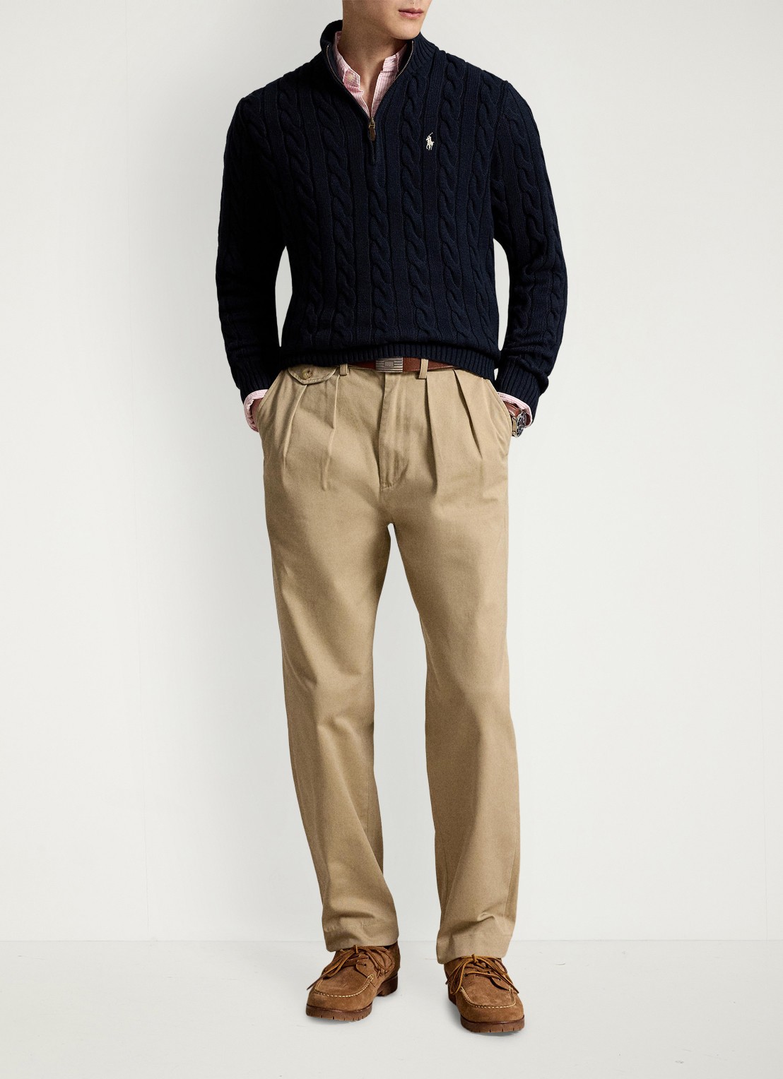 Ralph Lauren Kabelgebreide trui met halve rits - detail hunter navy / donkerblauw