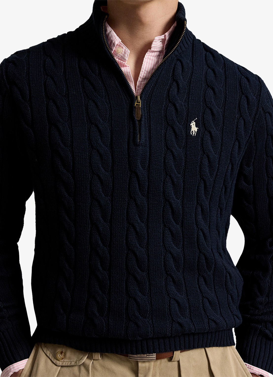 Ralph Lauren Kabelgebreide trui met halve rits - detail 2 hunter navy / donkerblauw