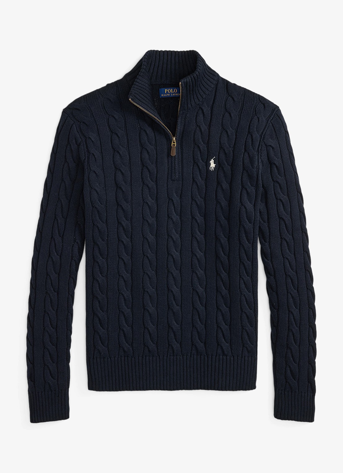 Ralph Lauren Kabelgebreide trui met halve rits - voorkant 3 hunter navy / donkerblauw