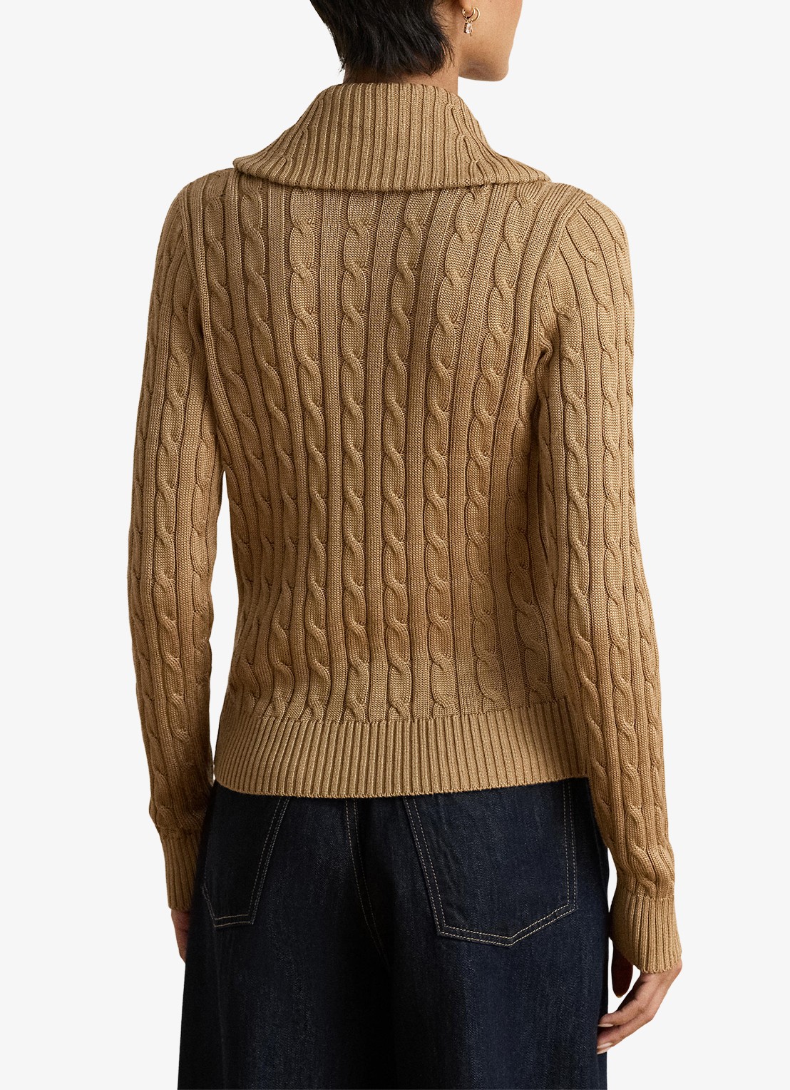 Ralph Lauren Kabelgebreide trui met kraag - achterkant 5 lauren camel / beige