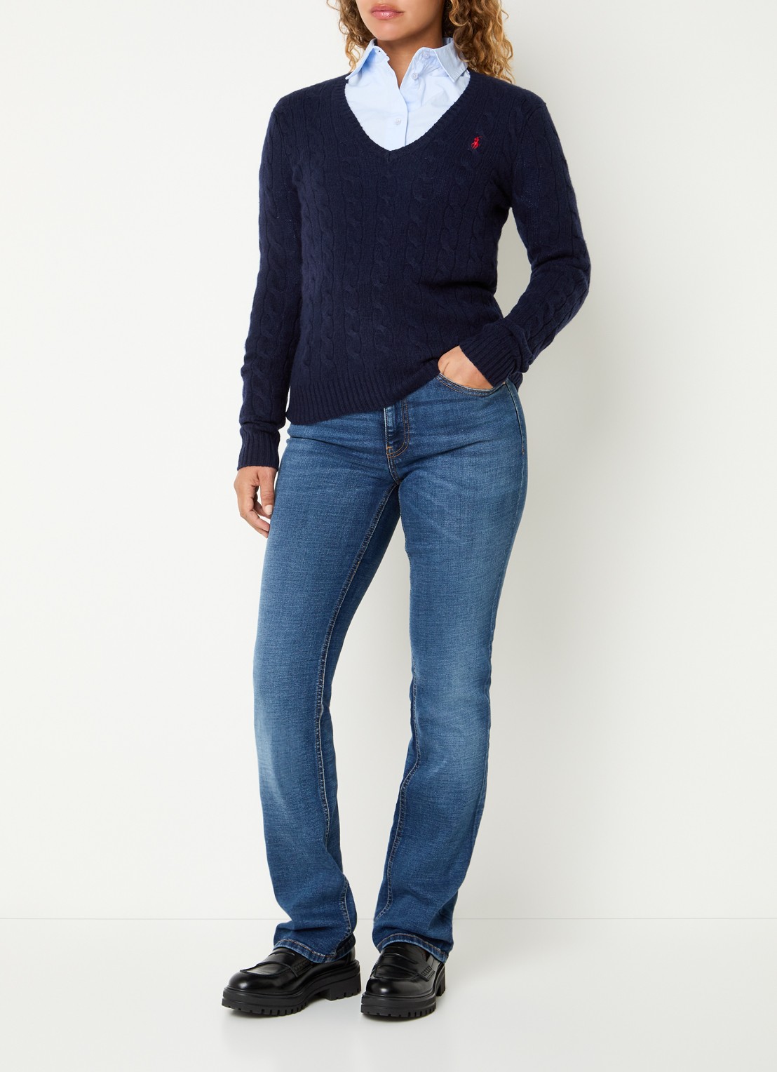 Ralph Lauren Kabelgebreide trui met logo borduring - voorkant 4 donkerblauw