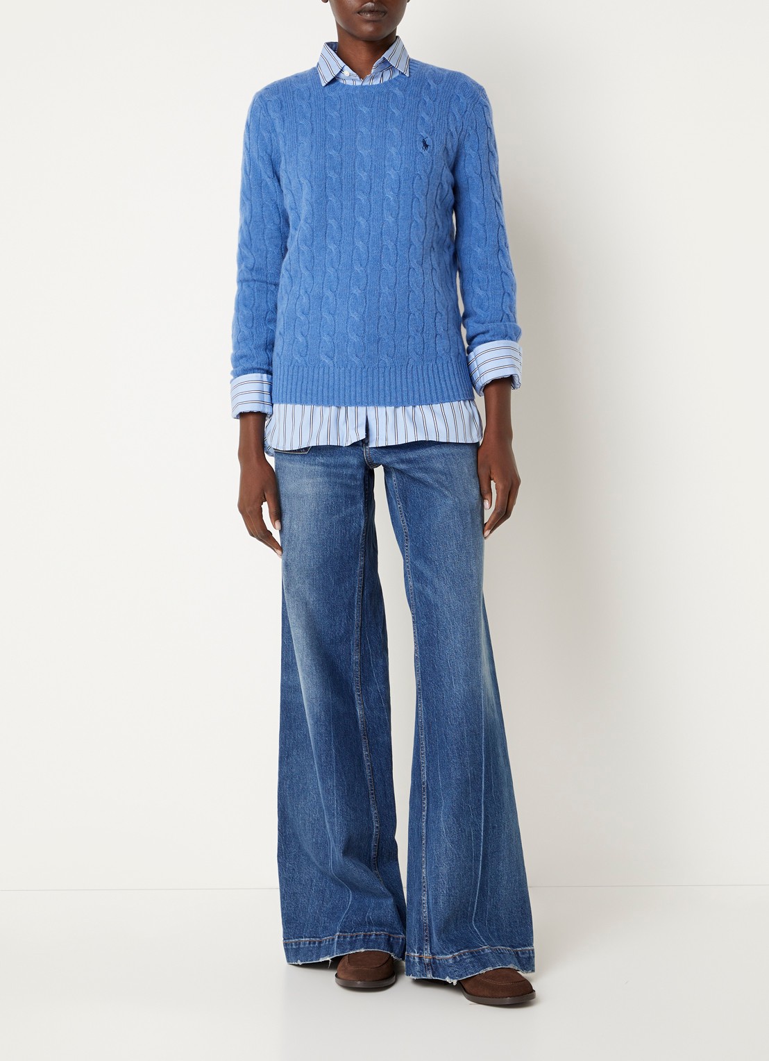 Ralph Lauren Kabelgebreide trui met logo - voorkant 2 kobaltblauw