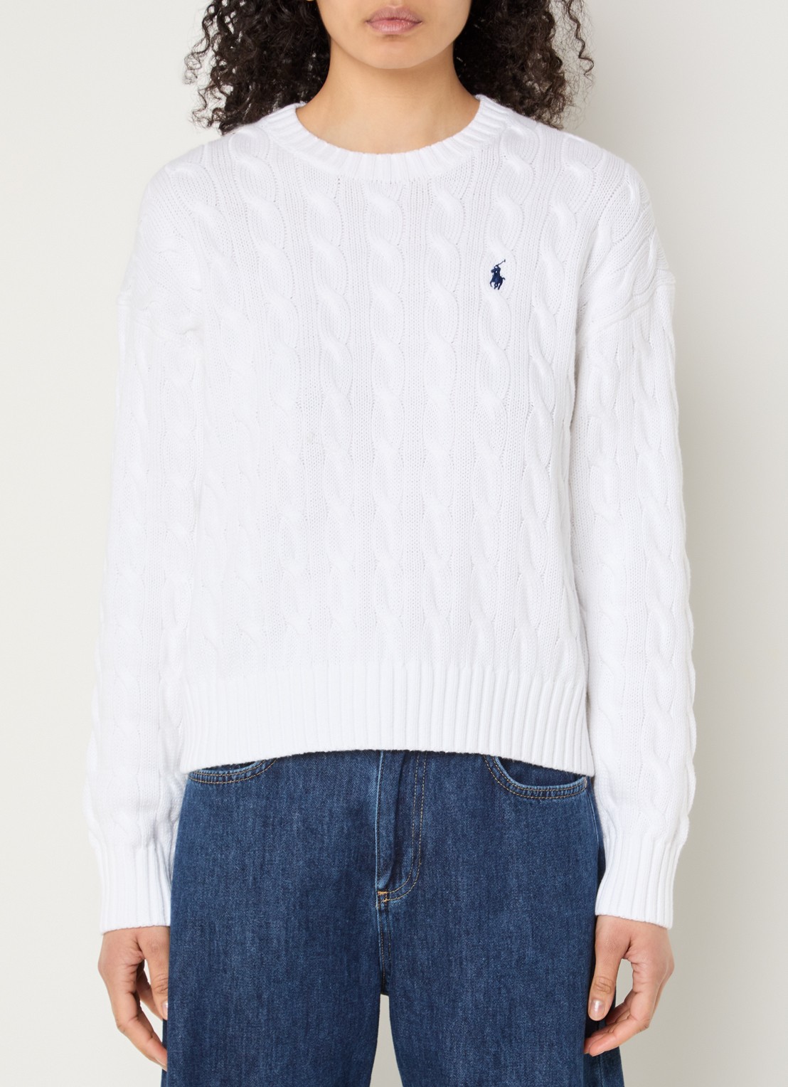 Ralph Lauren Kabelgebreide trui met logoborduring - detail 4 wit