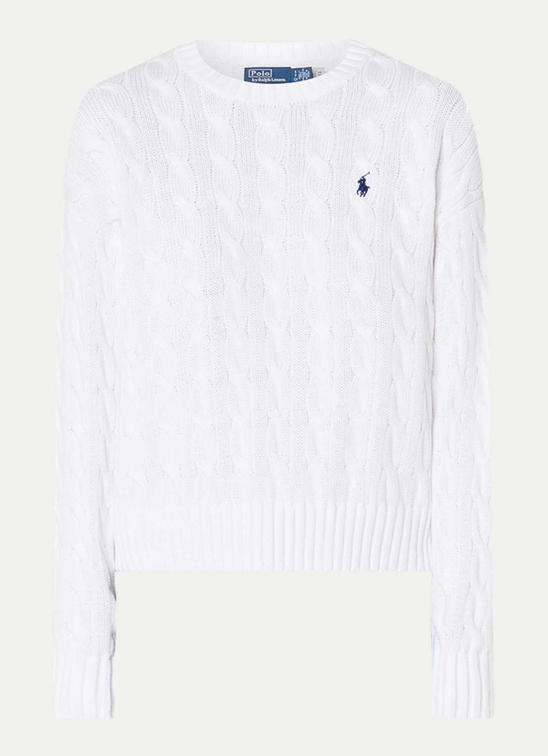 Ralph Lauren Kabelgebreide trui met logoborduring - voorkant wit