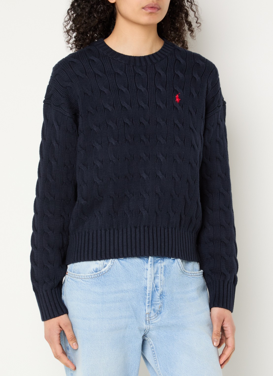 Ralph Lauren Kabelgebreide trui met logoborduring - detail 3 donkerblauw