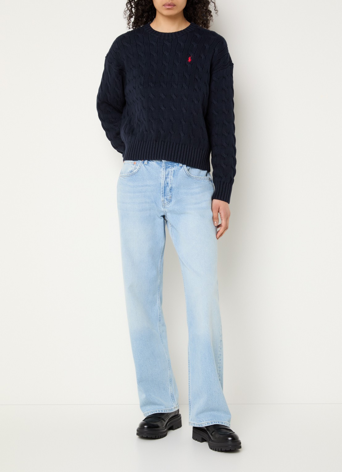 Ralph Lauren Kabelgebreide trui met logoborduring - voorkant 2 donkerblauw