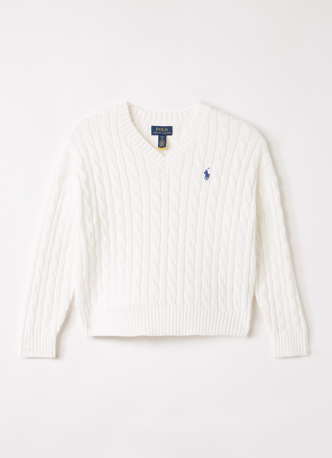 Ralph Lauren Kabelgebreide trui met logoborduring - voorkant wit