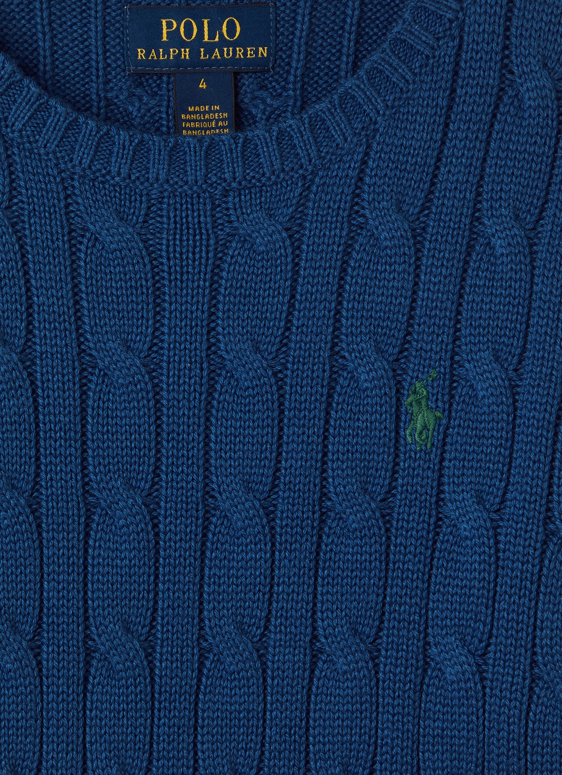 Ralph Lauren Kabelgebreide trui met logoborduring - detail kobaltblauw