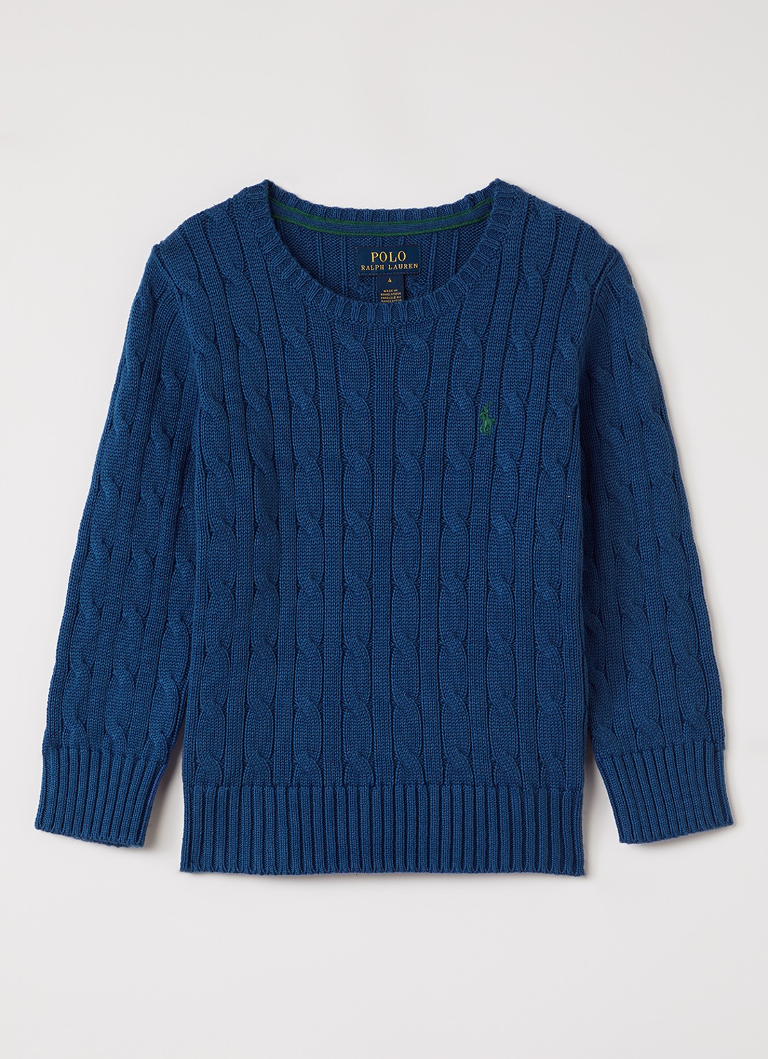 Ralph Lauren Kabelgebreide trui met logoborduring - voorkant 2 kobaltblauw