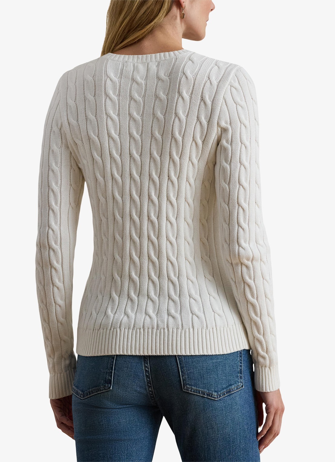 Ralph Lauren Kabelgebreide trui met logoborduring - achterkant 3 mascarpone cream / beige