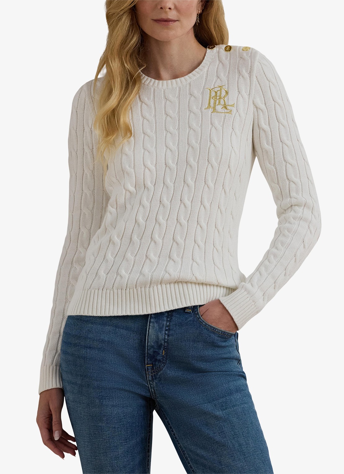 Ralph Lauren Kabelgebreide trui met logoborduring - detail 4 mascarpone cream / beige