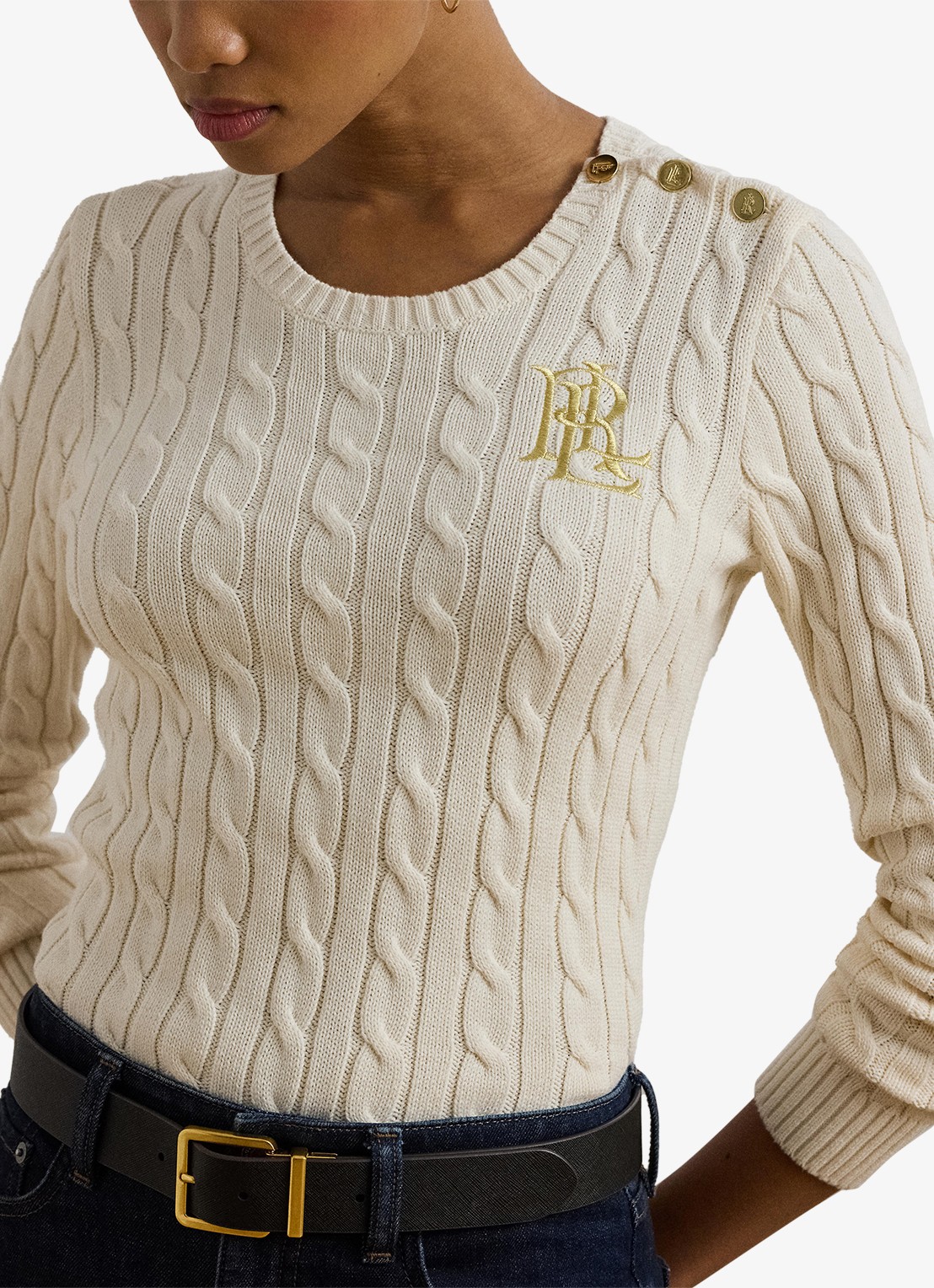 Ralph Lauren Kabelgebreide trui met logoborduring - detail 5 mascarpone cream / beige