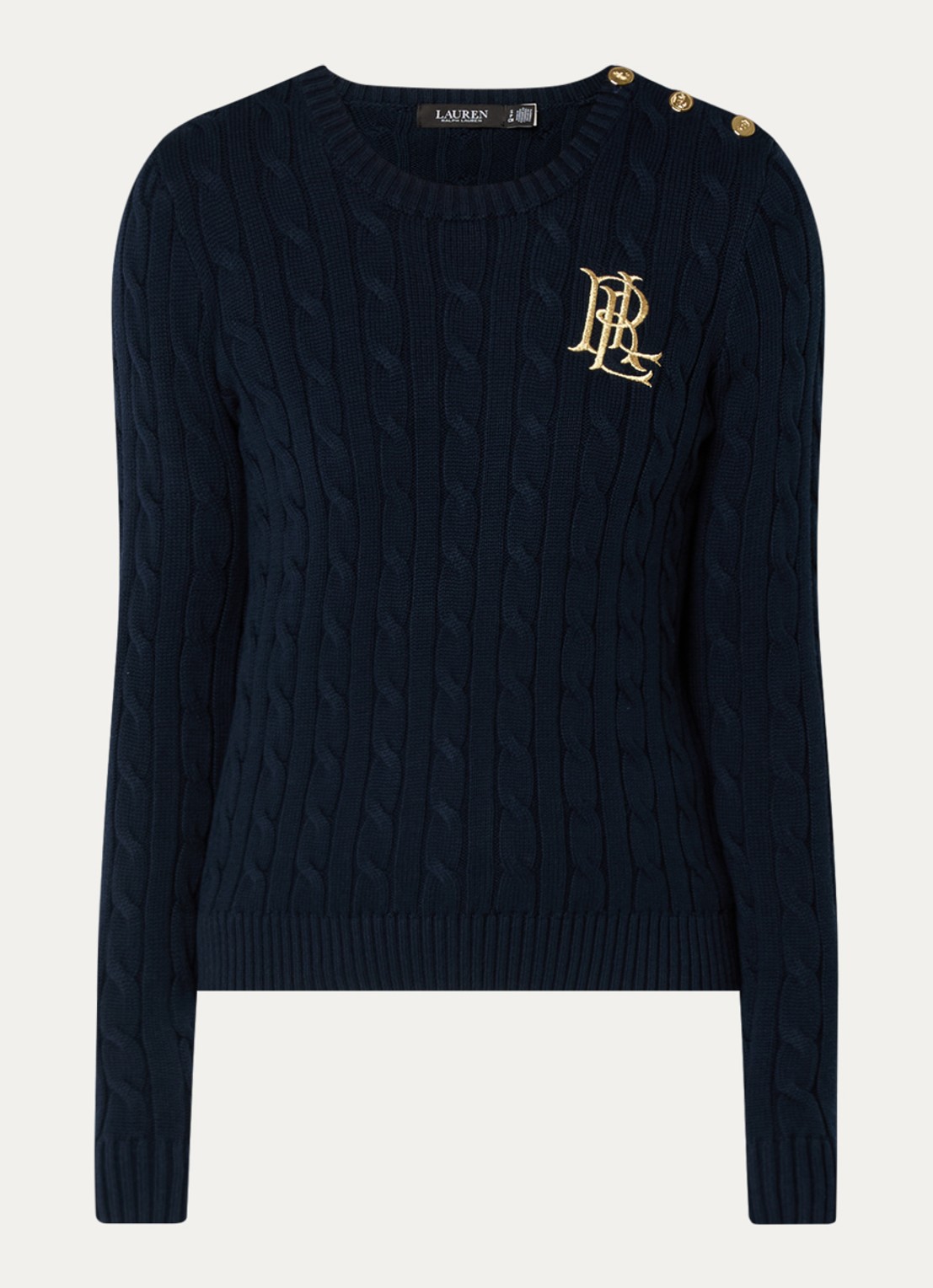 Ralph Lauren Kabelgebreide trui met logoborduring - voorkant lauren navy / donkerblauw
